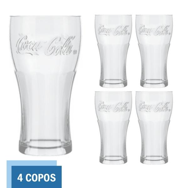 Imagem de 4 Copos de Vidro 470ml Contour Coca Cola Cristal Luxo Nadir