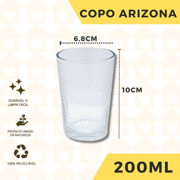 Imagem de 4 Copos de Vidro Transparente 200ML Arizona Luxo