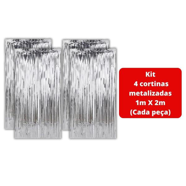 Imagem de 4 Cortinas Metalizadas Fita Franja Decoração Festa