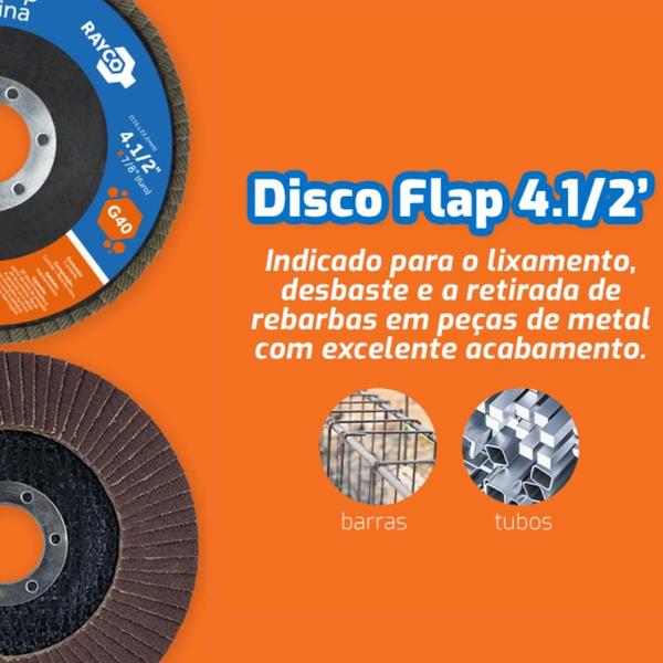 Imagem de 4 Discos Flap Alumina 115mm G40 Reforçado Rayco Com Nf