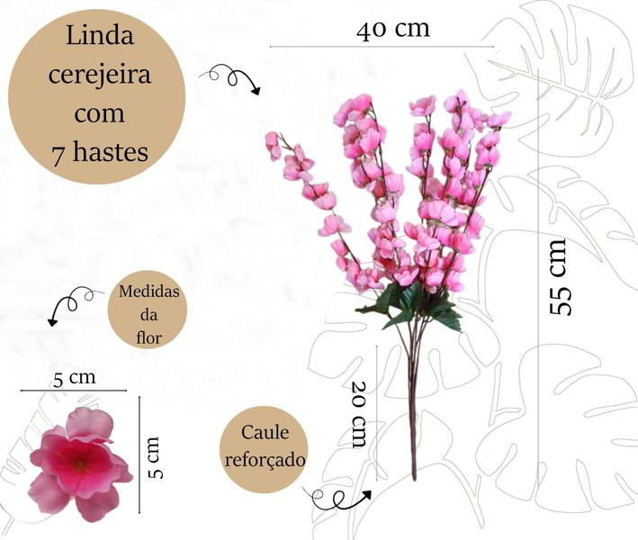 Imagem de 4 Flores De Cerejeira Artificial Buquê 7 Hastes Pessegueiro