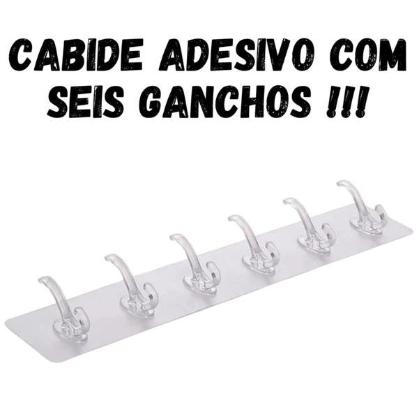 Imagem de 4 Ganchos Adesivo Parede Transparente Multifuncional Autocolante  Cozinha Banheiro com  6 Ganchos