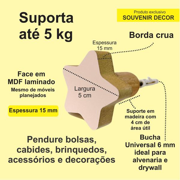 Imagem de 4 Ganchos de parede estrela infantil decoração bebê 4Esbb15c