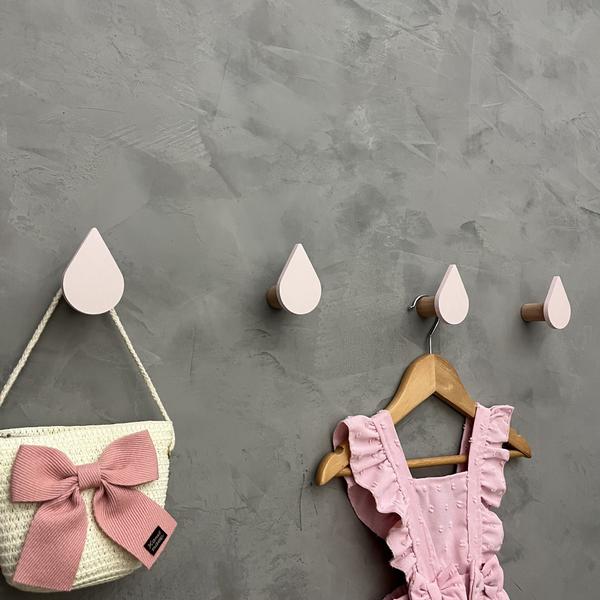 Imagem de 4 Ganchos de parede infantil decoração boho gota rosa 4GoMk6