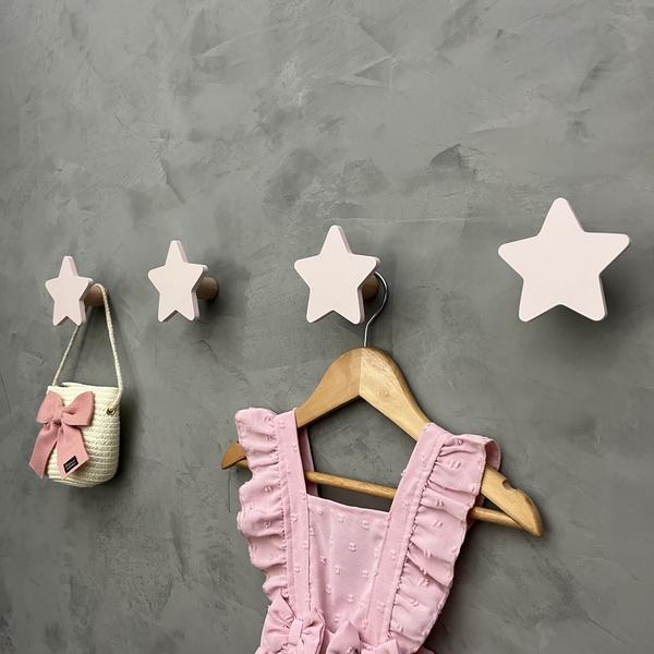 Imagem de 4 Ganchos de parede infantil decoração estrela rosa 4EsMk6