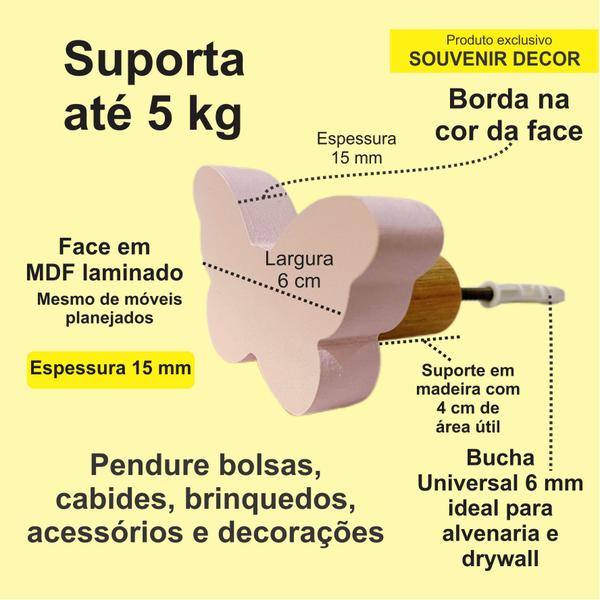 4 Ganchos parede infantil decoração baby borboleta 4Bobb15 - Souvenir Decor Imagem de 4 Ganchos parede infantil decoração baby borboleta 4Bobb15