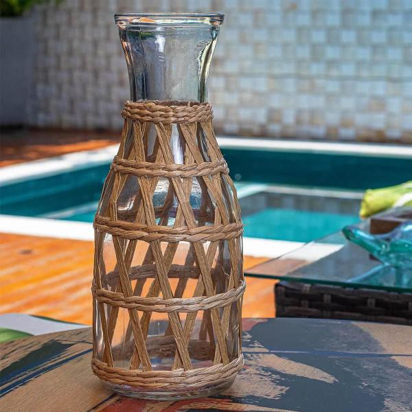 Imagem de 4 Garrafas de Vidro com Sisal 800ml Decorativas Wolff Jarro Vasos de Flores Enfeites de Mesa