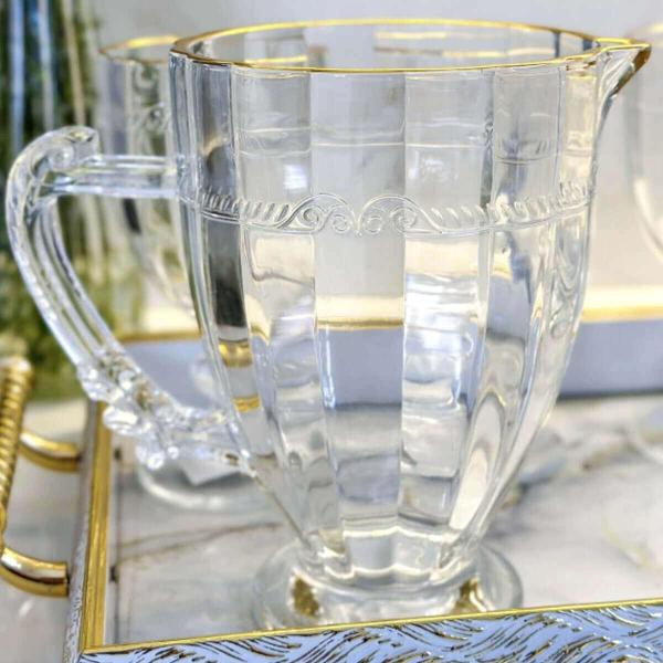 4 Jarras de Cristal com Alça 1,3L Fio de Ouro Imperial Lyor Hotel Restaurante Imagem de 4 Jarras de Cristal com Alça 1,3L Fio de Ouro Imperial Lyor Hotel Restaurante