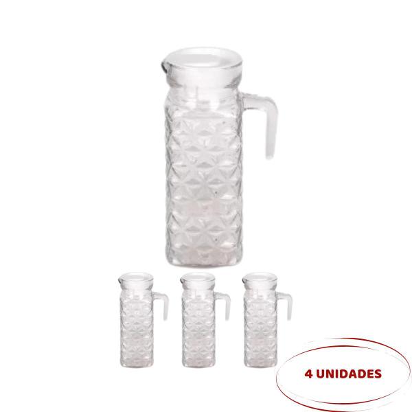 Imagem de 4 Jarras De Vidro 1 Litro Diamante Transparente Suco Água