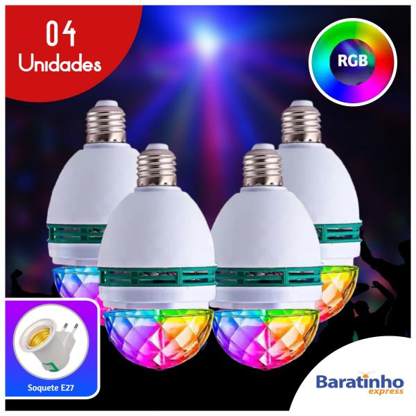 Imagem de 4 Lâmpada Bola Led Globo Colorido Giratório Festa C/ Bocal