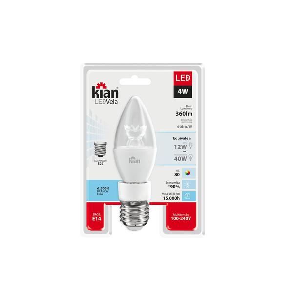 4 Lâmpadas Led Vela Claro 4w E14/e27 Luz Branca 6500K Kian Imagem de 4 Lâmpadas Led Vela Claro 4w E14/e27 Luz Branca 6500K Kian