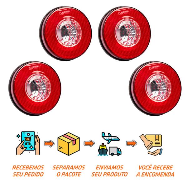 Imagem de 4 Lanterna Traseira Carreta 125mm Corujinha Metalizad Luz Ré