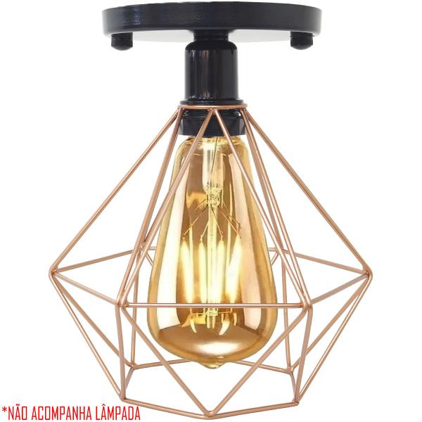 Imagem de 4 Lustres Teto Plafon Industrial Aramado Diamante Cobre Rose Retrô Luminária Vintage Preto Agp Ilumi