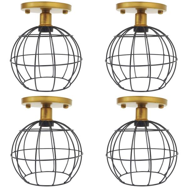 Imagem de 4 Lustres Teto Plafon Industrial Aramado Globo Preto Retrô Luminária Vintage Dourado Agp Ilumini