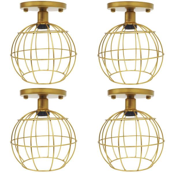 Imagem de 4 Lustres Teto Plafon Industrial Aramado Globo Retrô Luminária Sobrepor Vintage Dourado Agp Ilumini