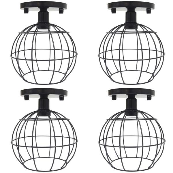 Imagem de 4 Lustres Teto Plafon Industrial Aramado Globo Retrô Luminária Sobrepor Vintage Preto Agp Ilumini