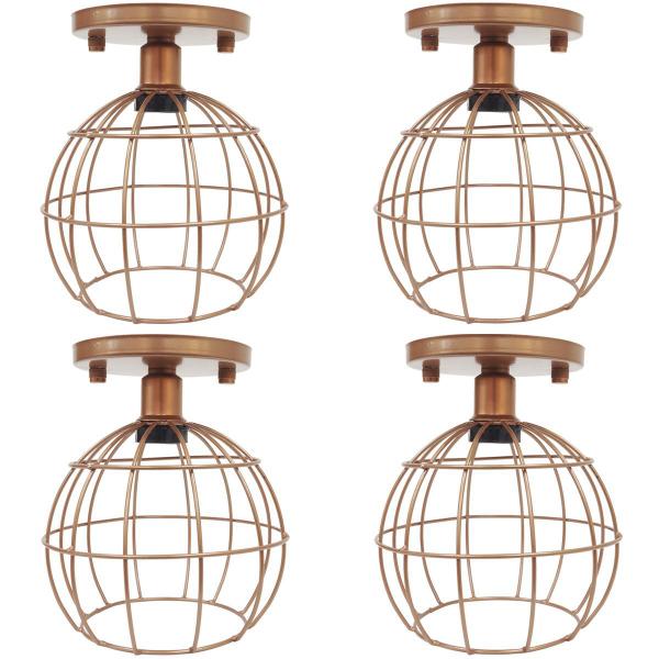 Imagem de 4 Lustres Teto Plafon Industrial Aramado Globo Retrô Luminária Vintage Cobre Rose Gold Agp Ilumini