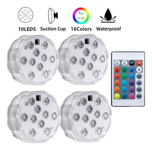 Imagem de 4 Luz Led Piscina Copo Colorida Controle Pilha Ventosa Nf