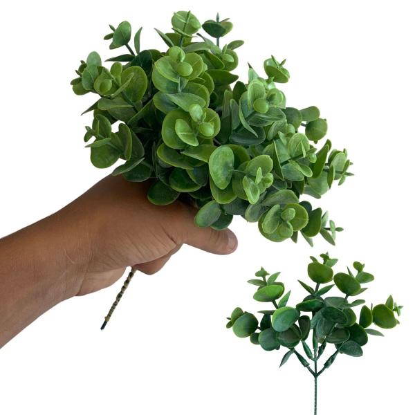 4 maços de Picks mini eucalipto (24 mini hastes) Planta de plástico artificial para enfeites - DE2823 - Decora Flores Artificiais Imagem de 4 maços de Picks mini eucalipto (24 mini hastes) Planta de plástico artificial para enfeites - DE2823