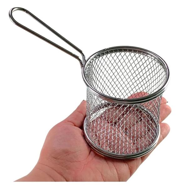 Imagem de 4 Mini Cesto Redondo Inox P/ Servir Batata Frita E Porções