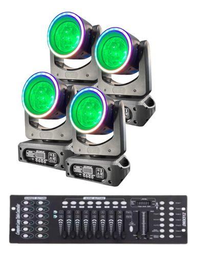 Imagem de  4 Mini Moving Head Globo Rgbw 100w Borda Led + Mesa Dmx