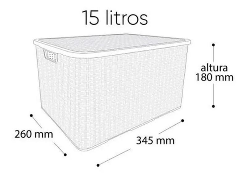 Imagem de 4 Organizadora Rattan Plástica Empilhável C/ Tampa 15 Litros