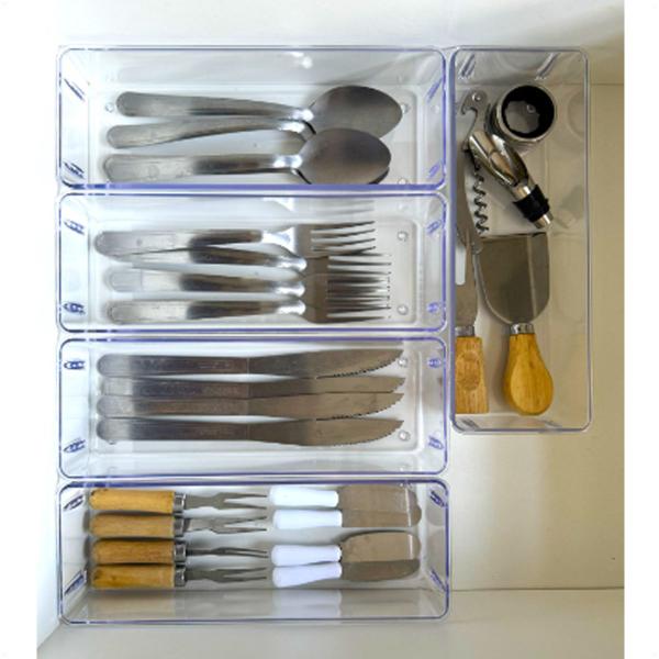 4 Organizadores Modular M Empilhável 23x8,8x5,5 Transparente - Utilyplastic Imagem de 4 Organizadores Modular M Empilhável 23x8,8x5,5 Transparente