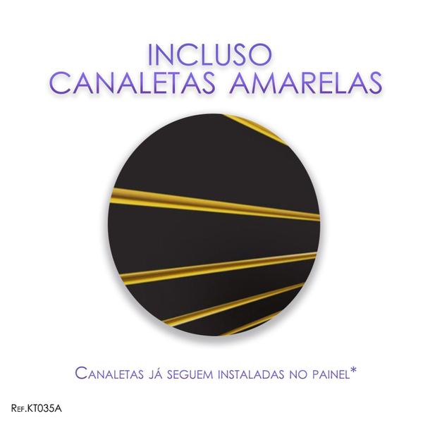 Imagem de 4 Paineis Canaletados - 0,61 X 0,61 + 100 Ganchos 10CM + Canaleta Amarela