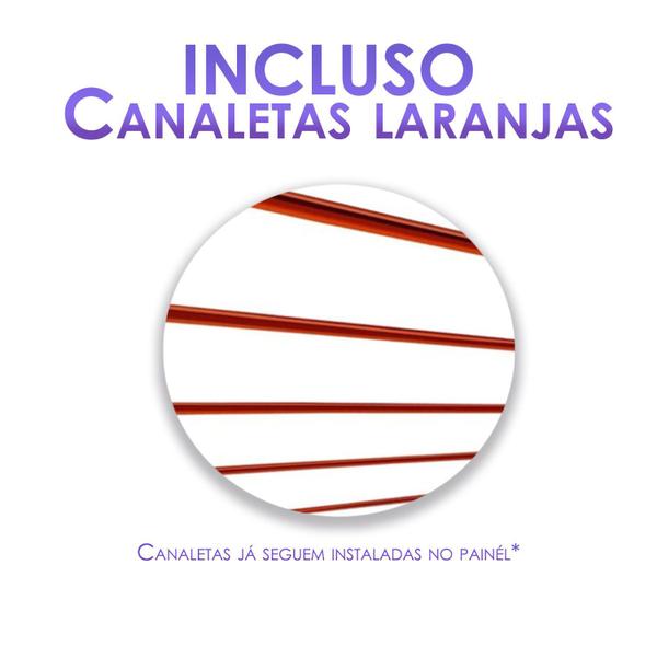 Imagem de 4 Paineis Canaletados - 0,61 X 0,61 + 50 Ganchos 10CM + Canaleta LARANJA