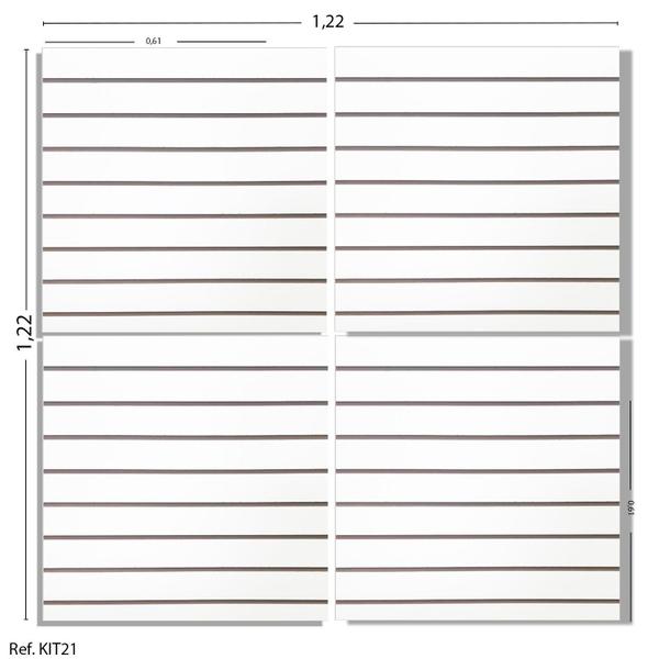 Imagem de 4 Paineis Canaletados - 0,61 X 0,61 + 50 Ganchos 20CM + Canaleta VERMELHA