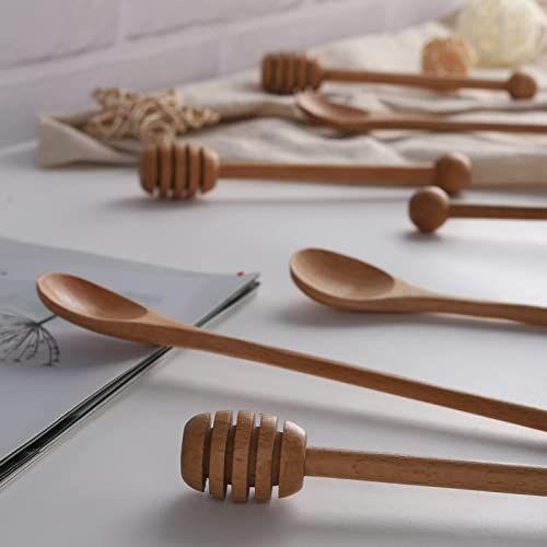 Imagem de 4 PCS 6 Polegadas Honey Dipper Sticks e 4 PCS 7,87 Polegadas Café Agitando Colheres, Beech Wooden Honey Spoon Stirrer para Mel Jarra De Mel E Presente de Festa de Casamento