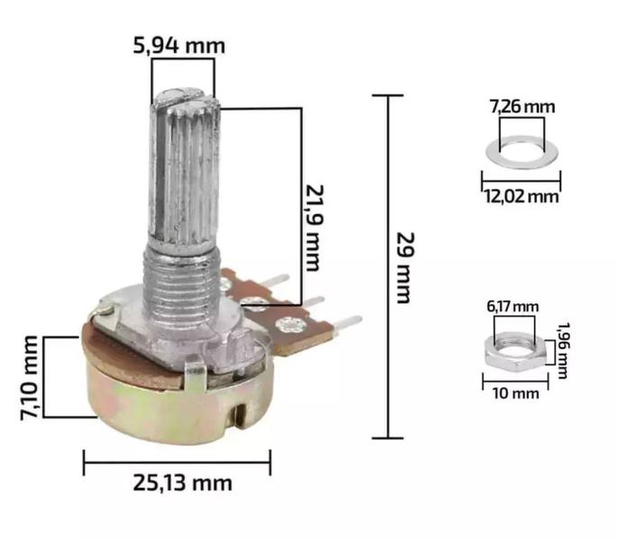 Imagem de 4 pçs - potenciometro logaritmico l20/16mm - 20ka - 20 ka