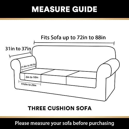 Imagem de 4 peças Sofá Cobre Capas de sofá de veludo para 3 almofadas Sofá Slipcovers Soft Sofa Slip Capas móveis com 3 capas individuais de almofada de assento, máquina lavável (grande, off white)