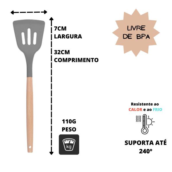 Imagem de 4 Peças Utensílios Silicone Bambu Espátula E Colheres