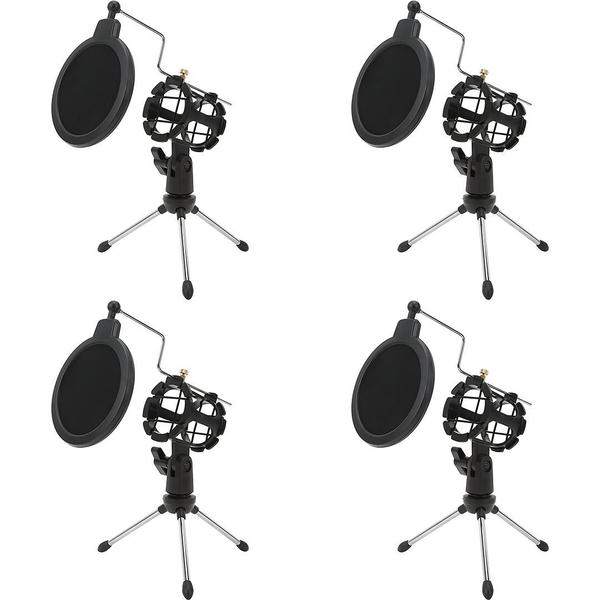 Imagem de 4 Pedestal Suporte P/ Microfone + Pop Filter Tripé Compacto