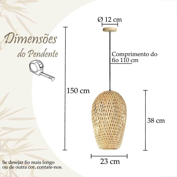 Imagem de 4 Pendente Fibra Natural Em Bambu Lanchonete Nat63 + Led