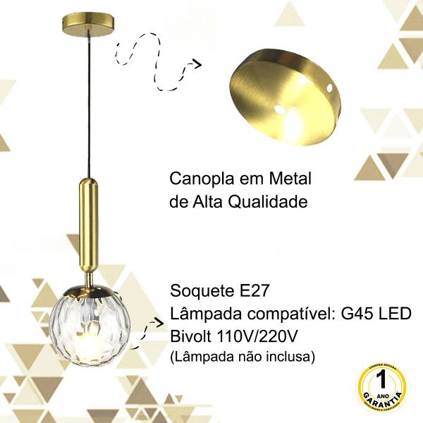 Imagem de 4 Pendente Vidro Cristal Ondulado Dourado Mesa G45 Bet23