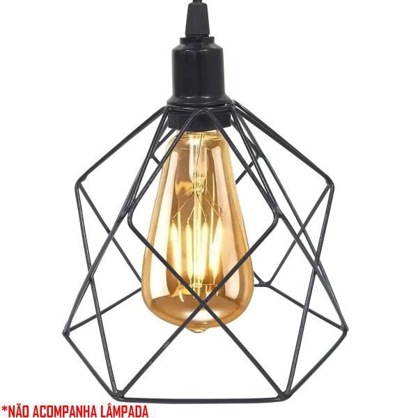 Imagem de 4 Pendentes Aramado Cálice Luminária Lustre Teto Retrô Vintage Industrial Balcão Preto