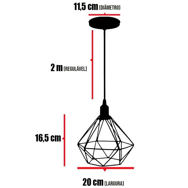 Imagem de 4 Pendentes Aramado Diamante Cabo 2 Mt Luminária Lustre Luxo Industrial Teto Retrô Agp Ilumini