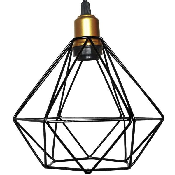 Imagem de 4 Pendentes Aramado Diamante Preto Luminária Lustre Industrial Teto Vintage Dourado Agp Ilumini