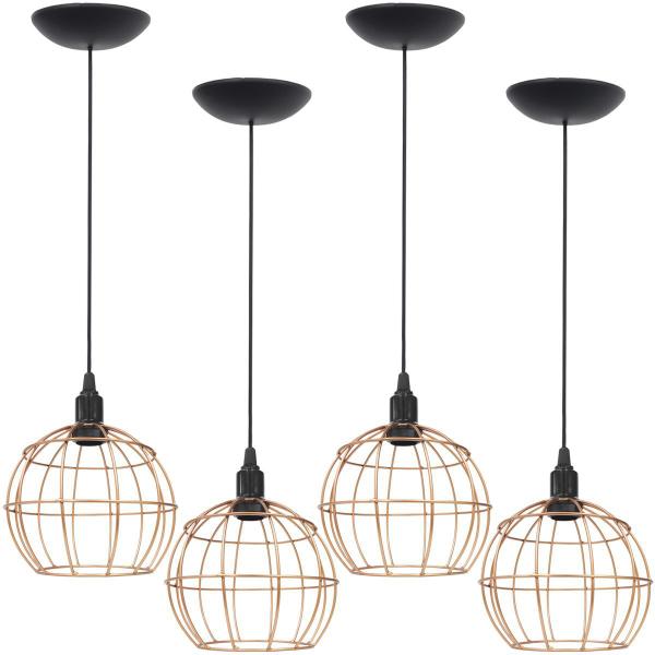 Imagem de 4 Pendentes Aramado Globo Luminária Lustre Teto Retrô Vintage Industrial Balcão Cobre Rose Gold