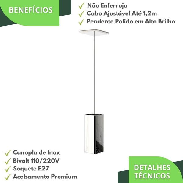 Imagem de 4 Pendentes Industrial Inox Quadrado Moderno Luminária ELG