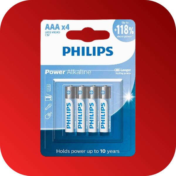 Imagem de 4 Pilhas Alcalinas Philips Aaa Palito de Longa Duração 1,5V