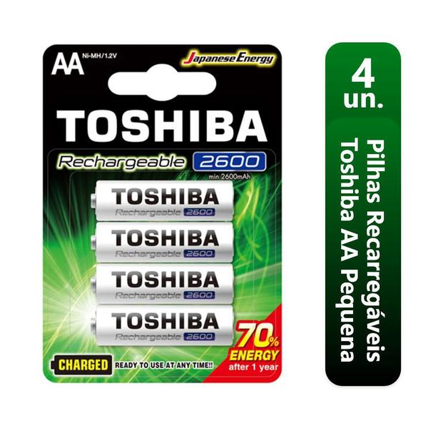 Imagem de 4 Pilhas Recarregáveis Toshiba AA Pequena 2600mAh