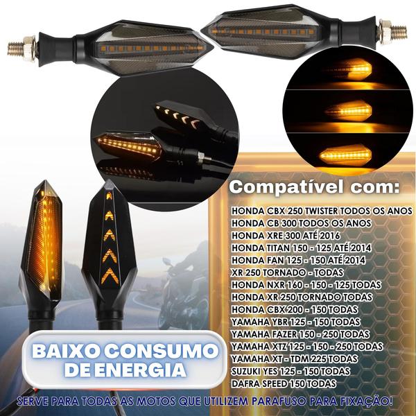 Imagem de 4 Pisca Seta Led Sequencial Moto Universal Cg160 Xre300 Bros