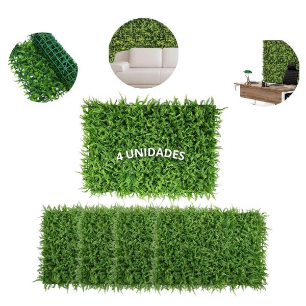 Imagem de 4 Placas Mini Samambaia Artificial 40x60cm Jardim Vertical