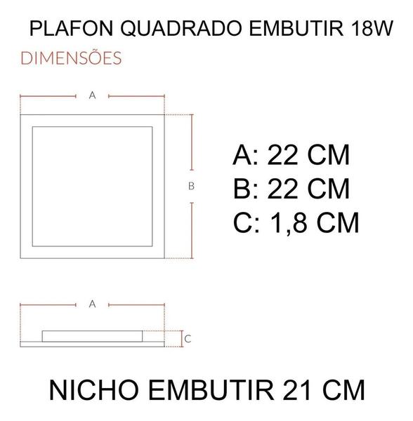 Imagem de 4 Plafon Painel Led Embutir Quadrado 18w Branco Frio 6500k