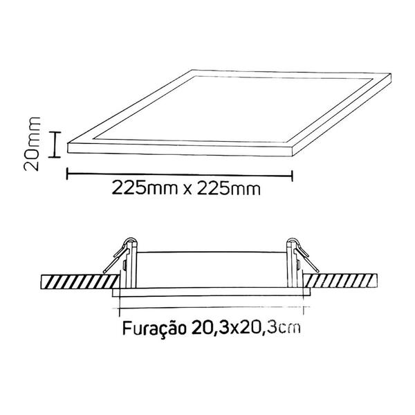 Imagem de 4 Plafon Quadrado Embutir Led 18W Painel Bivolt 22,5cm Preto