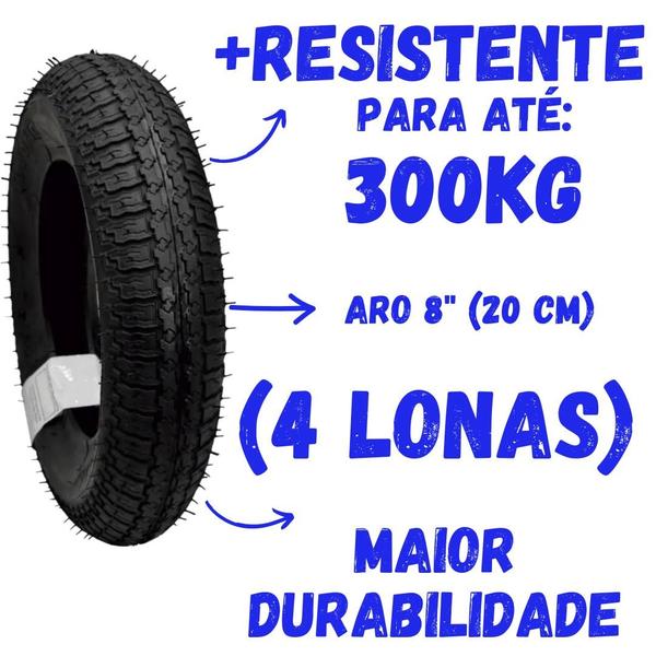 Imagem de 4 Pneu 3,50x8 Para Carrinho Pedreiro Carriola 300kg Levorin