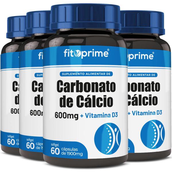 Imagem de 4 Pote Carbonato De Cálcio 600 + Vitamina D3 Fitoprime 60 Cápsulas